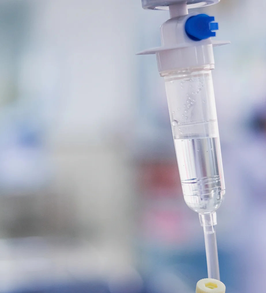 Close-up of a stem cell IV drip at iCRYO Fairfield